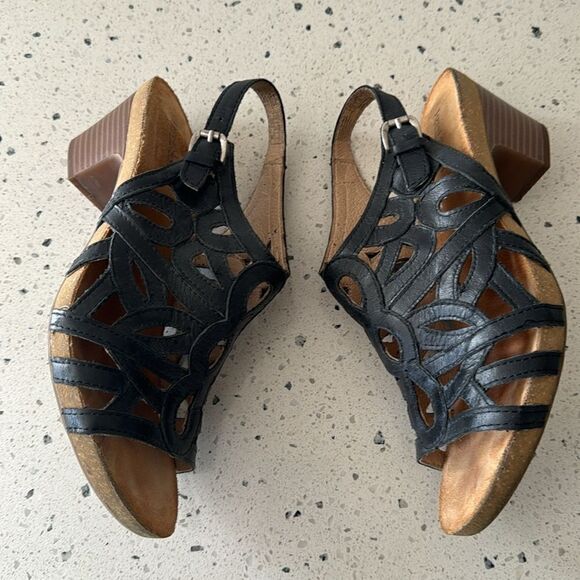 Josef Seibel Women's Ruth Black Leather Cut Out Open Toe Comfy Sandals Size 40 - Picture 4 of 12